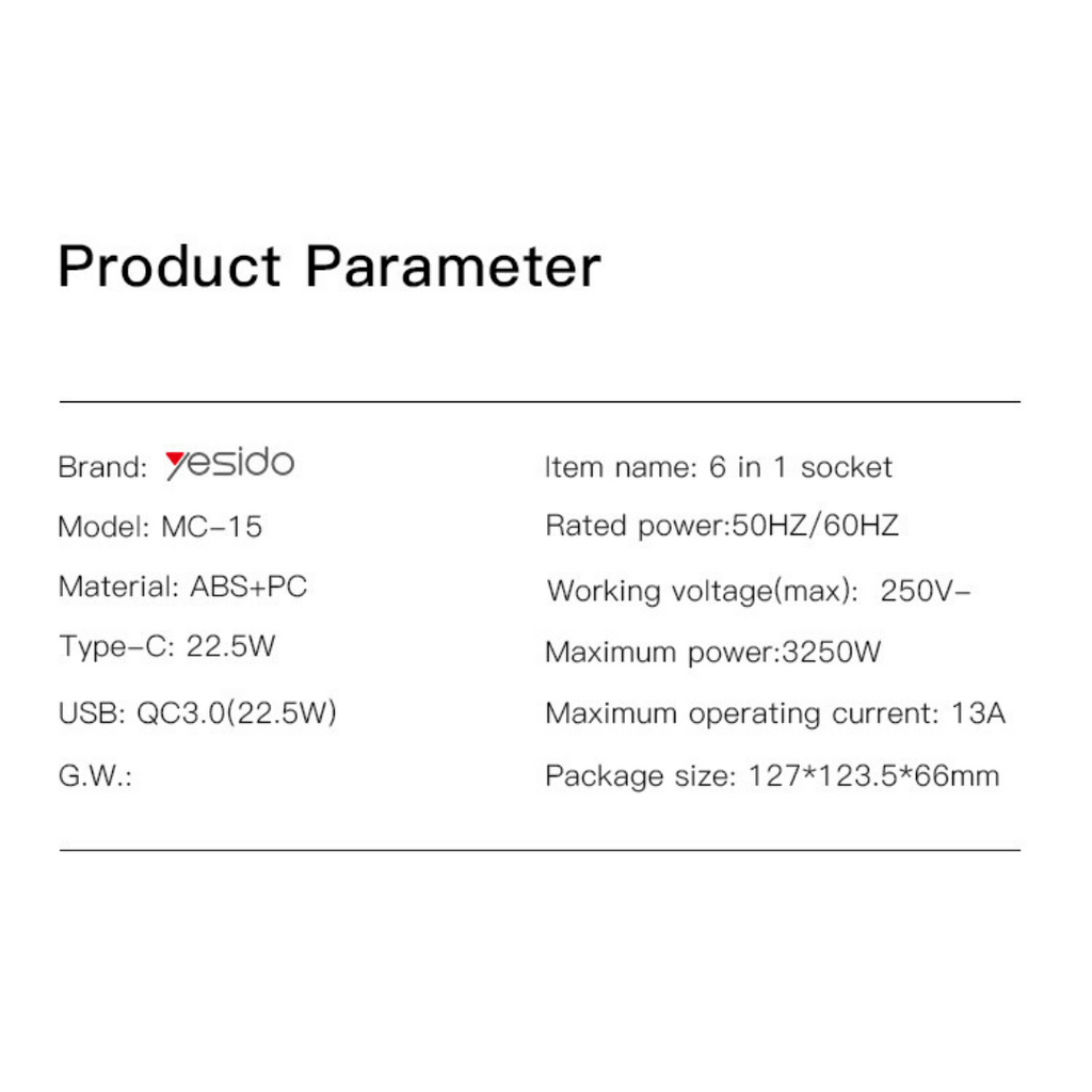 Smart Power Socket Hub with USB PD QC Fast Charging - Yesido MC15