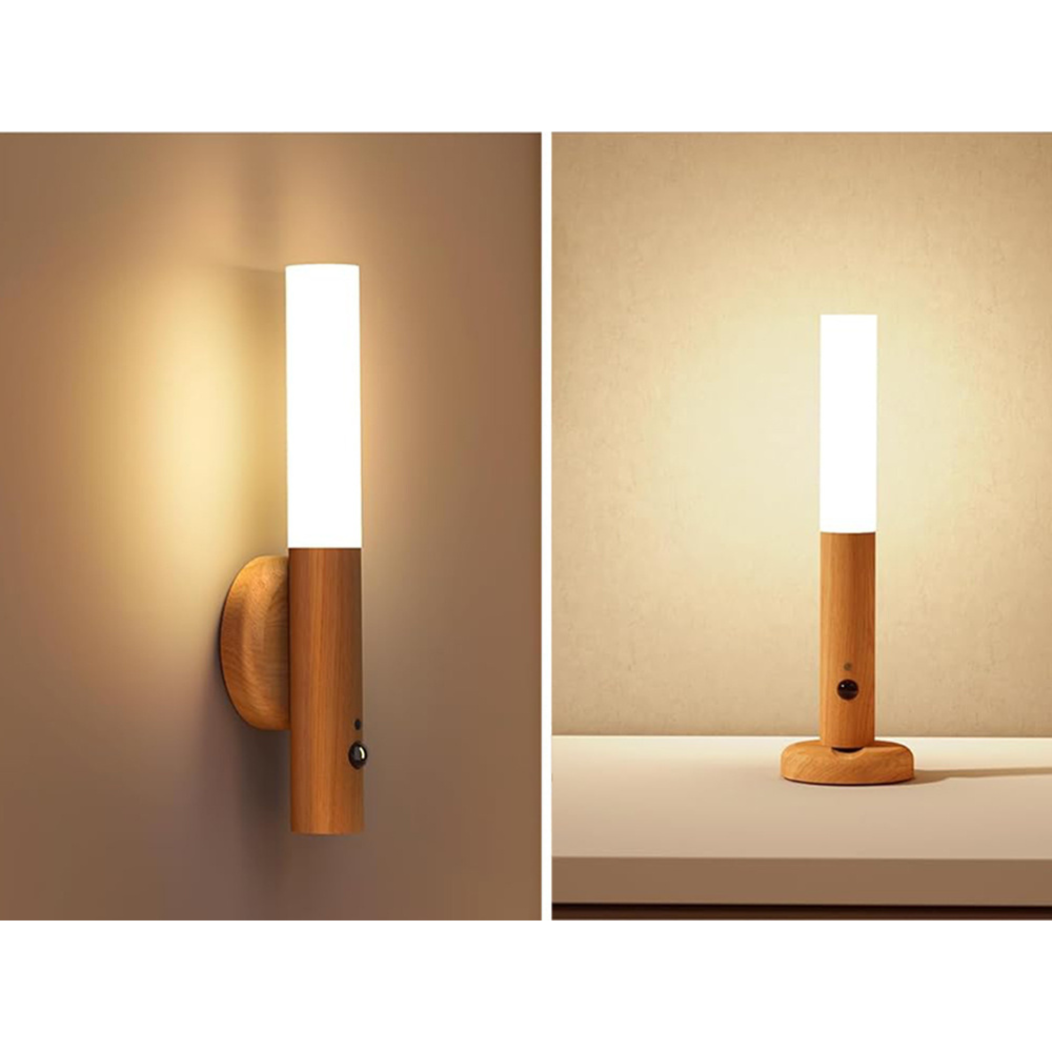 Wall Mounted Rechargeable Motion Sensor Night Lamp, Magnetic Induction Wooden Design Light