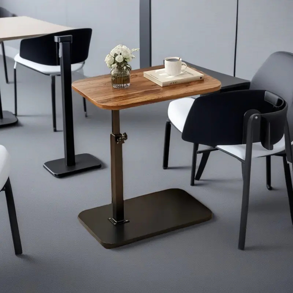 C Shaped Height Adjustable Rotating Wooden Coffee Side Table