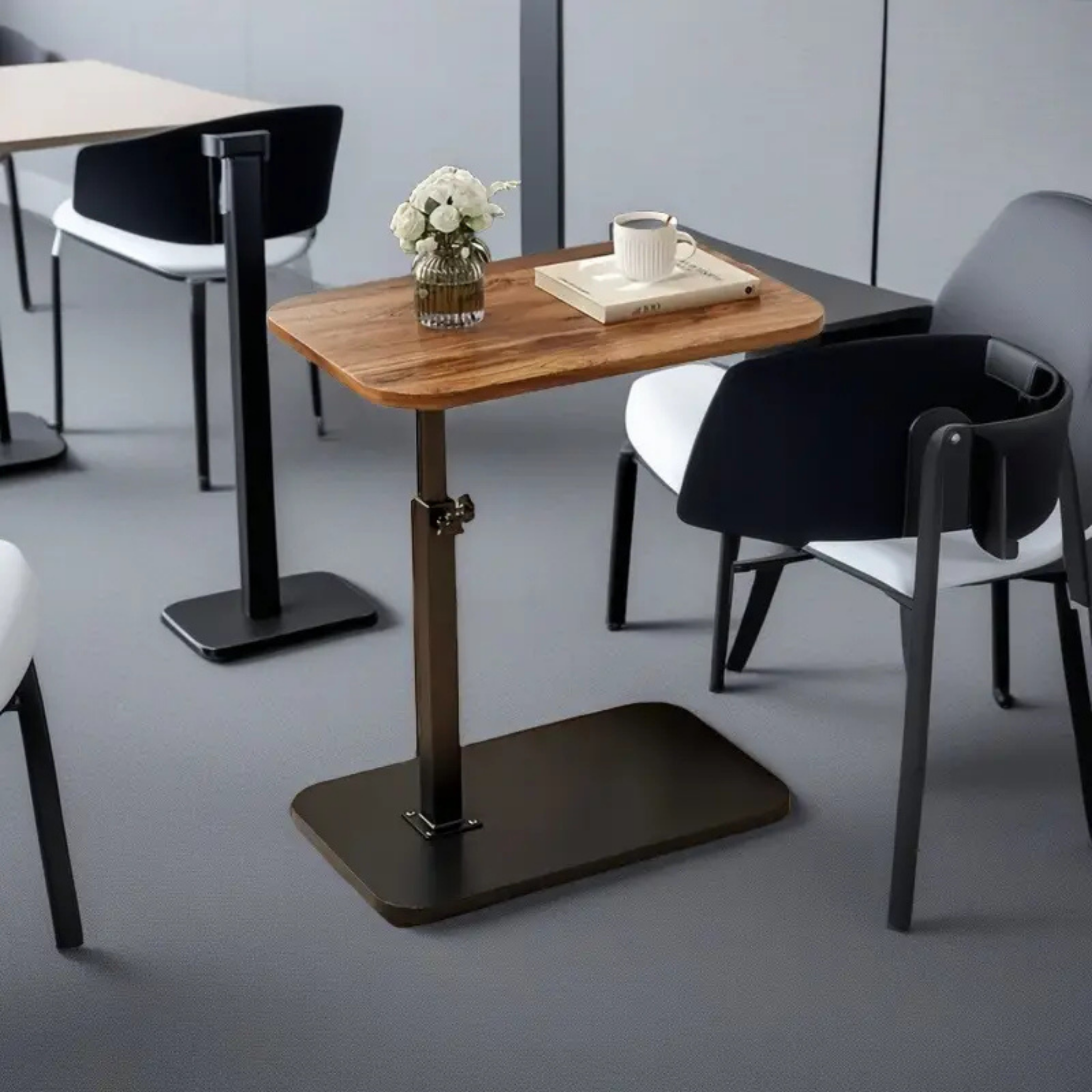 C Shaped Height Adjustable Rotating Wooden Coffee Side Table