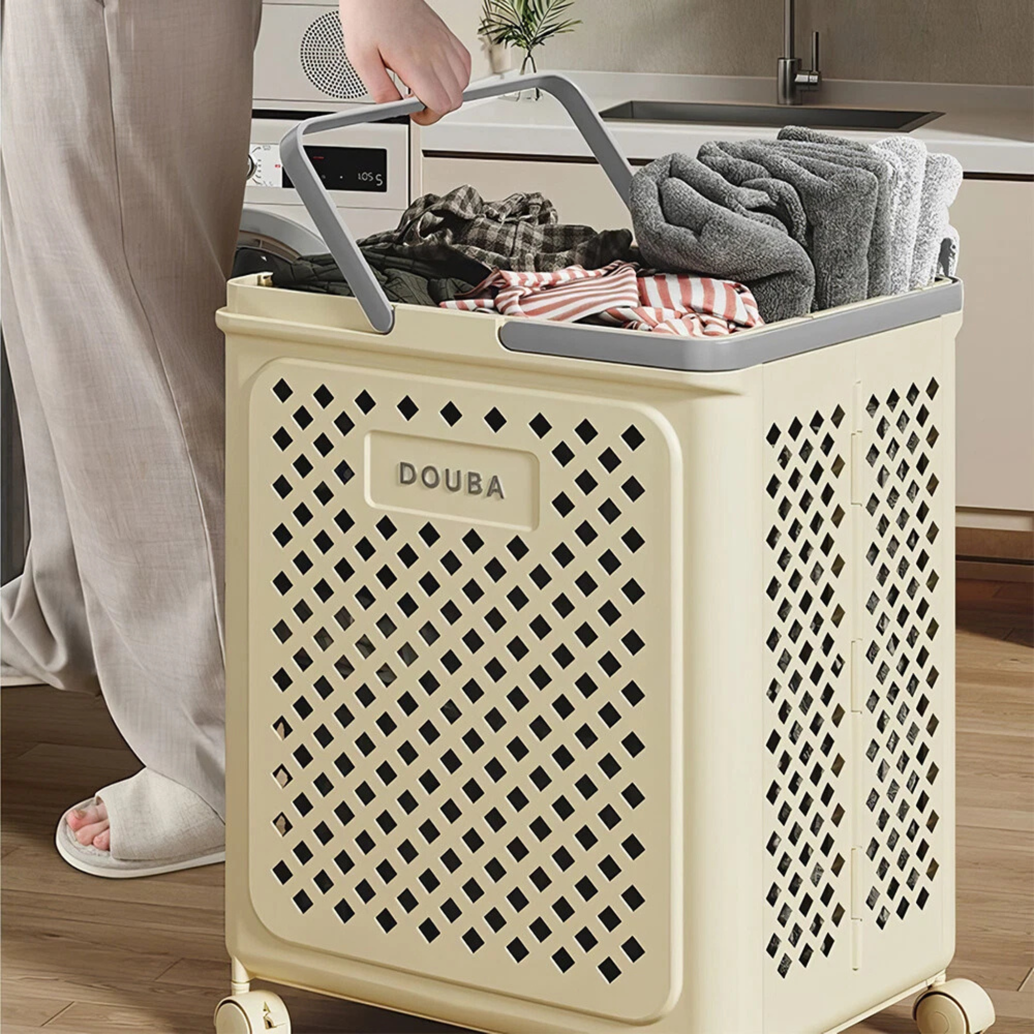 Large Capacity Folding Laundry Basket with Wheels