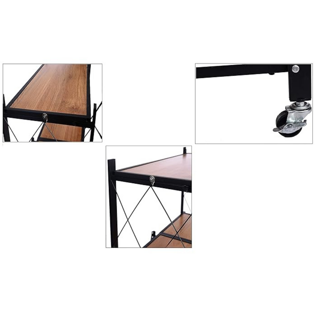 Heavy Duty Folding Storage Rack with Wooden Shelf for Kitchen and Home