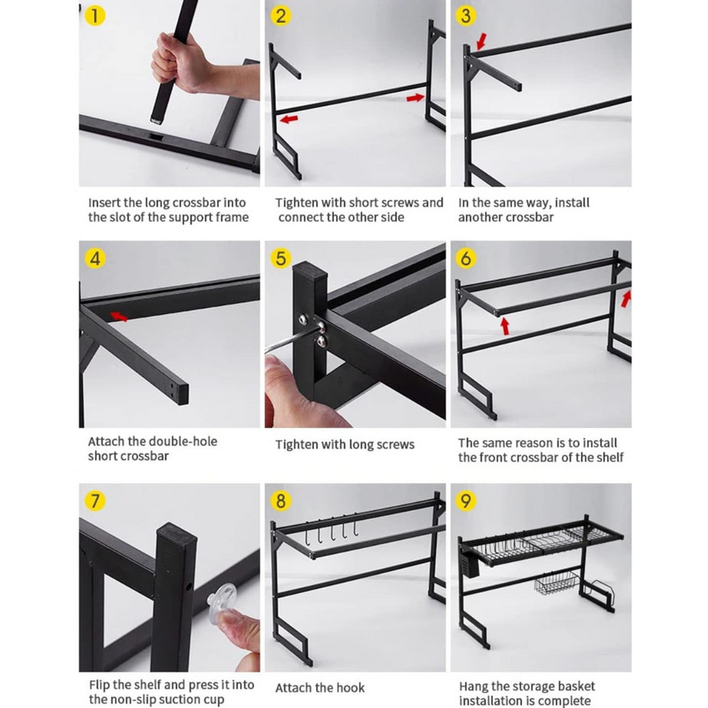2 Tier Kitchen Over Sink Rack - Stainless Steel Dish Drying Storage Rack