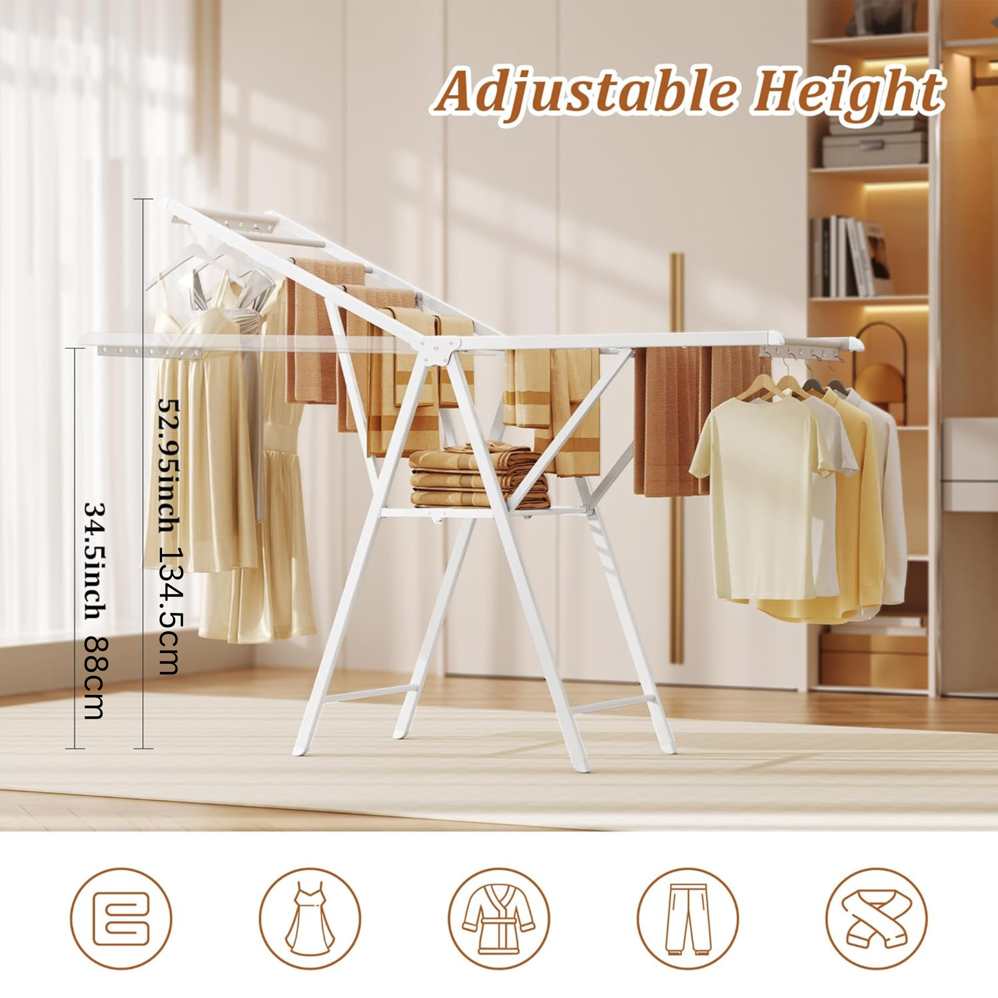 Aluminium Alloy Folding Clothes Drying Rack, Clothes Airer with Built-in Hanger Holes