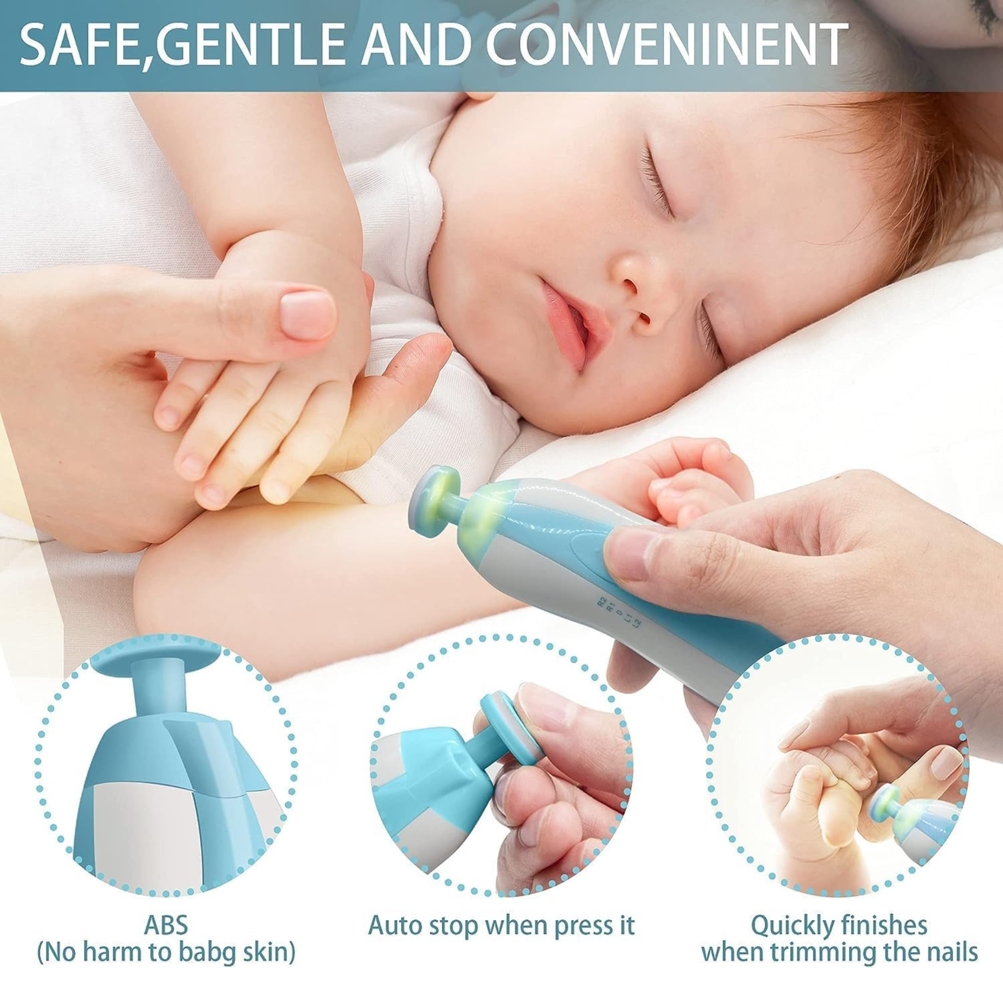 Electric Baby Nail Trimmer Set with 6 Grinding Heads