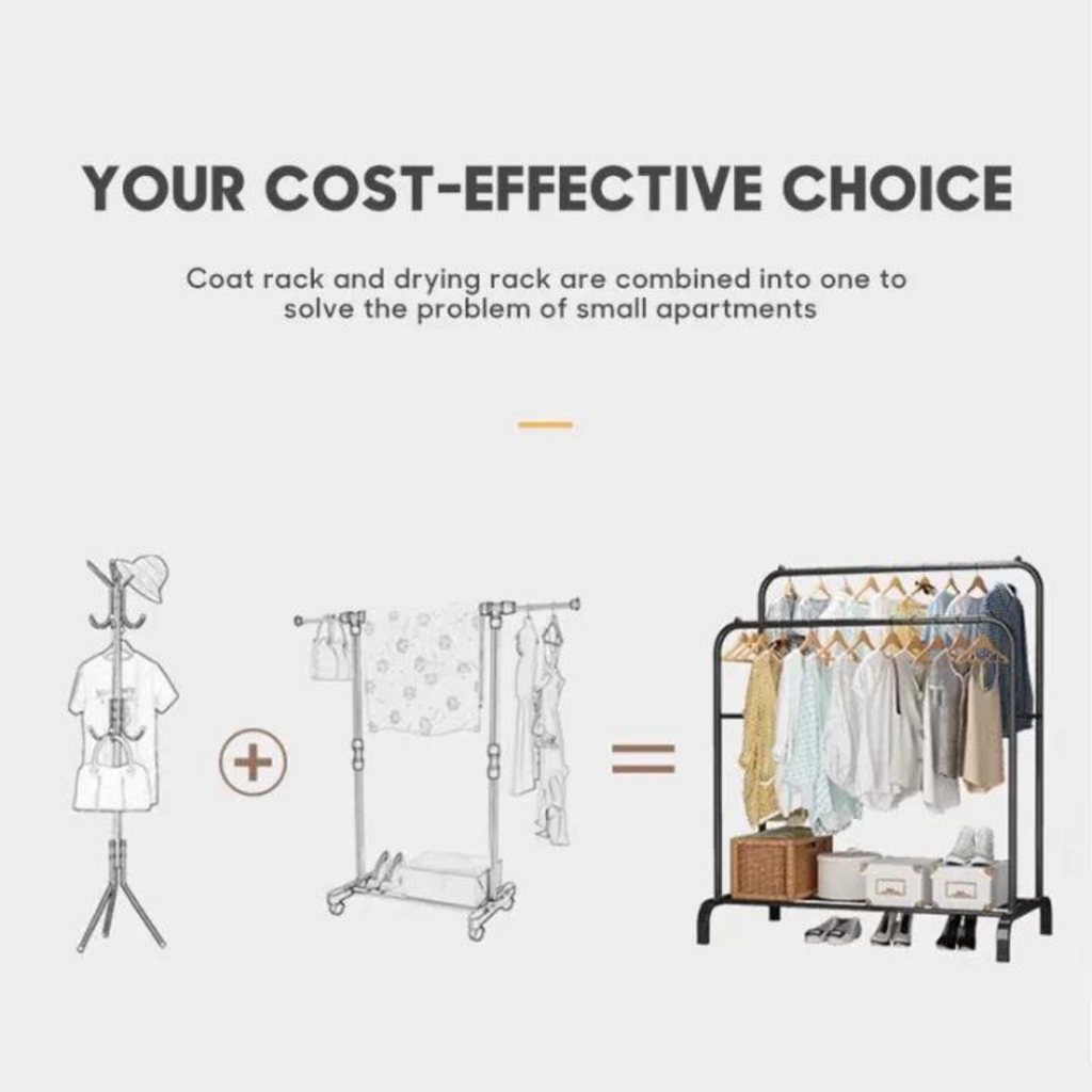 Double Pole Clothes Hanger, Stainless Steel Heavy Duty Cloth Stand