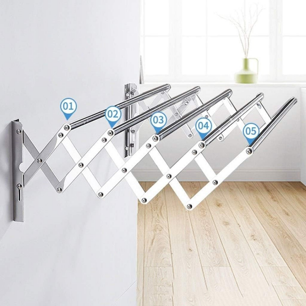 Wall Mounted Foldable Clothes Drying Rack - Extendable Laundry Hanger