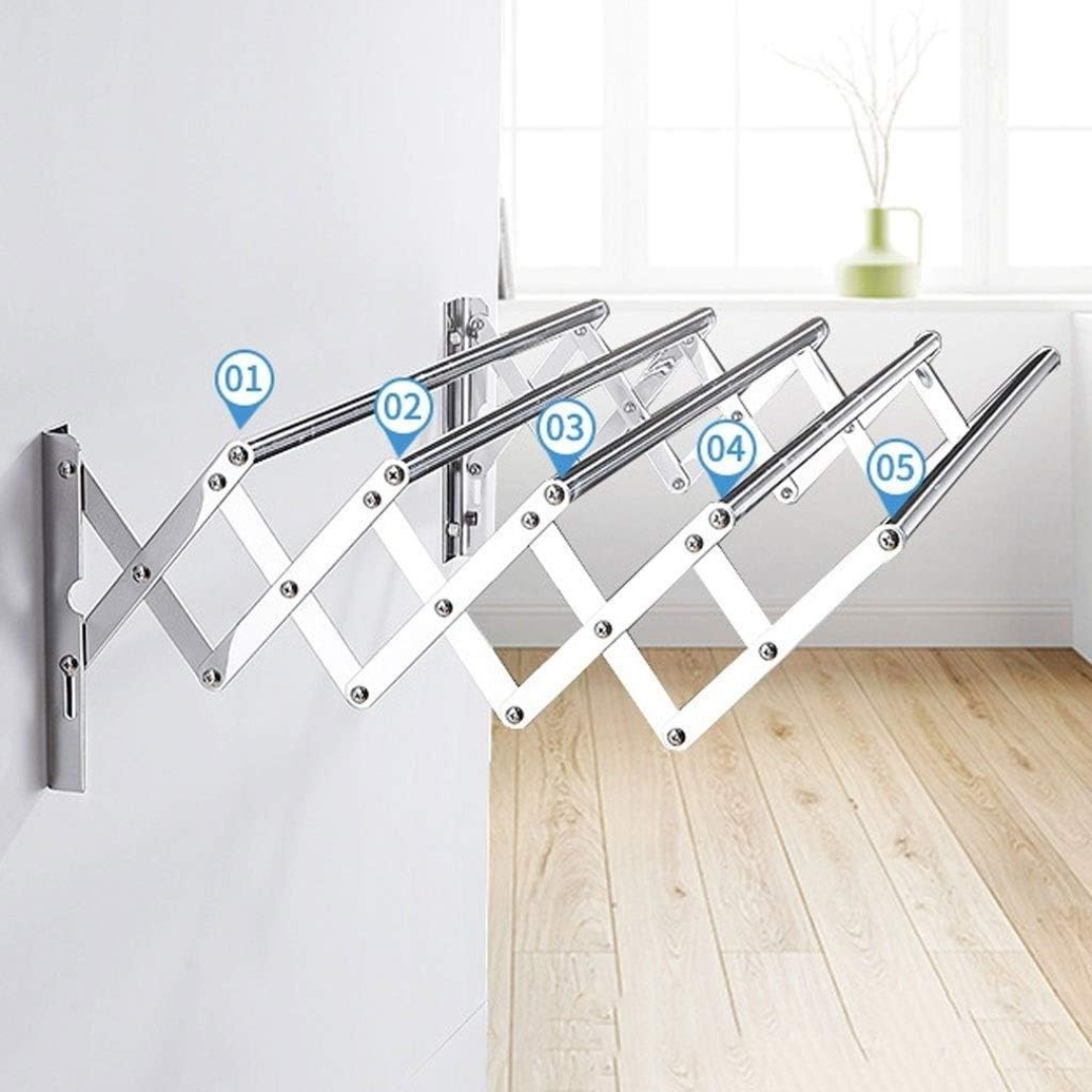 Wall Mounted Foldable Clothes Drying Rack - Extendable Laundry Hanger