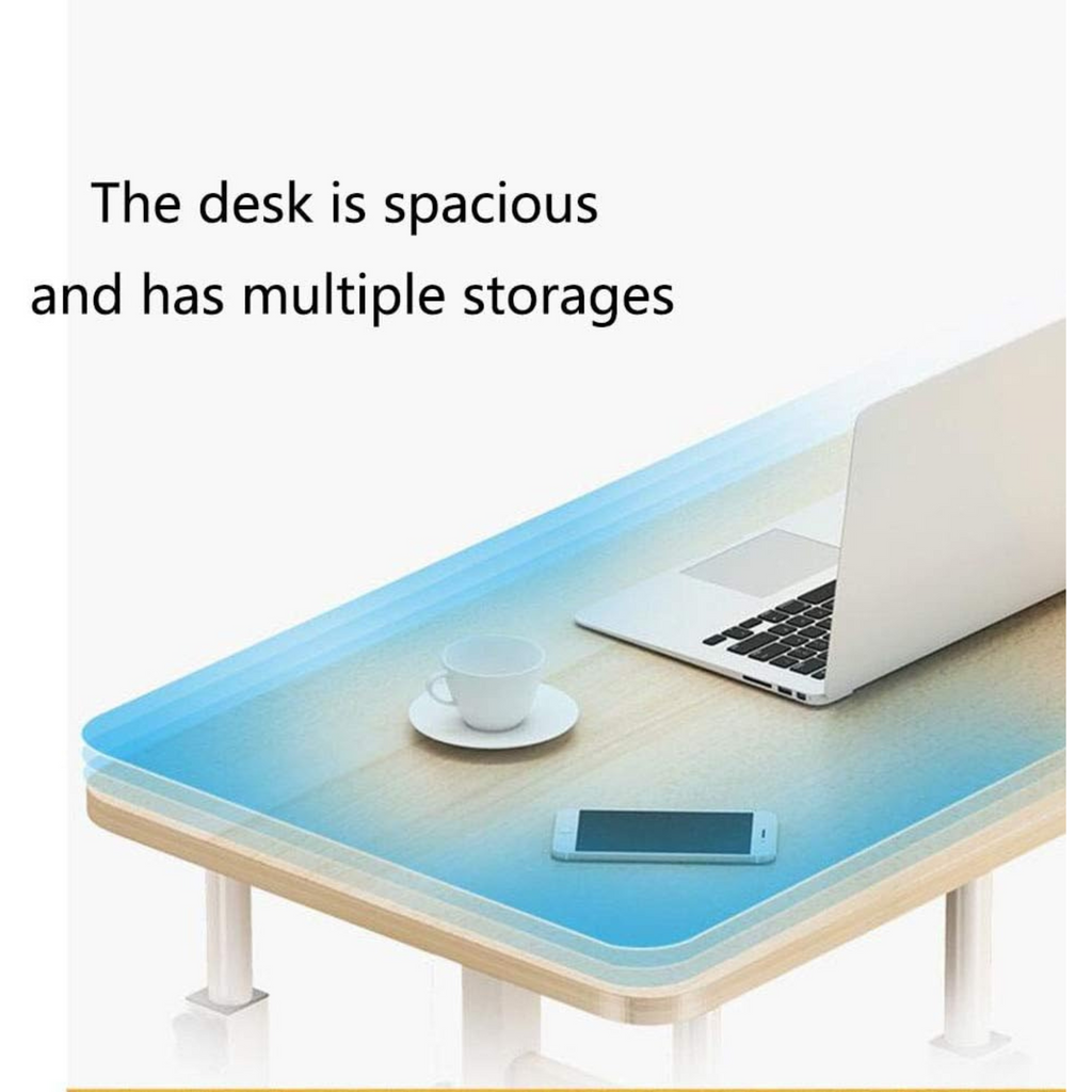 Bedside Laptop Table with Keyboard Tray, Storage Shelf and Wheels