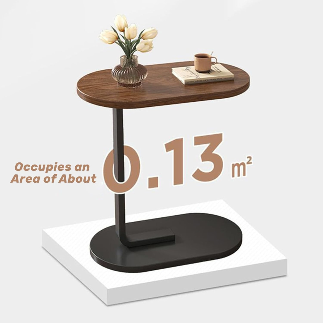 C Shaped Wooden Coffee Side Table for Living Room