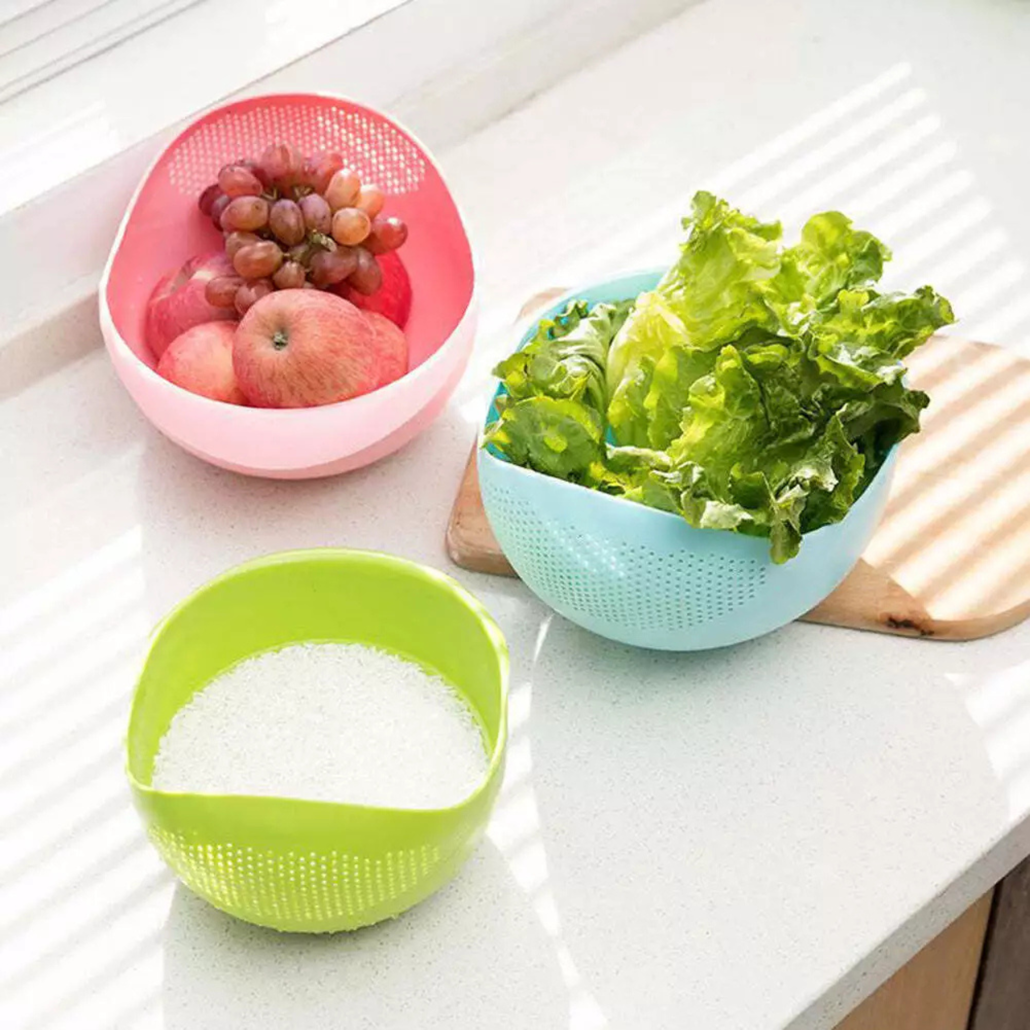 Plastic Rice Washing Colander Strainer Basket for Rice, Vegetables, and Fruits