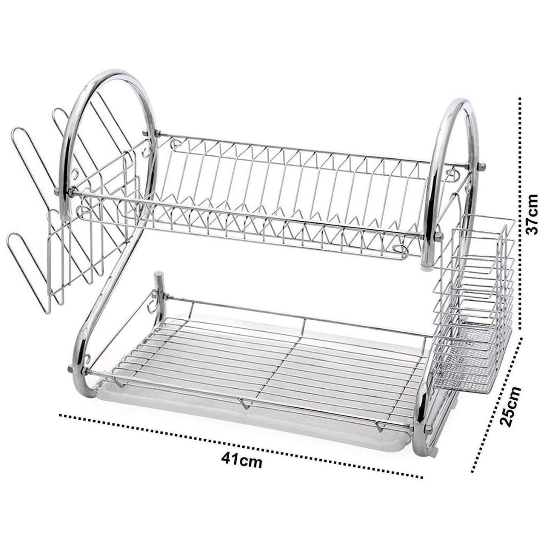 2 Layer Chrome Plated SS Stainless Steel Kitchen Dish Drying Rack