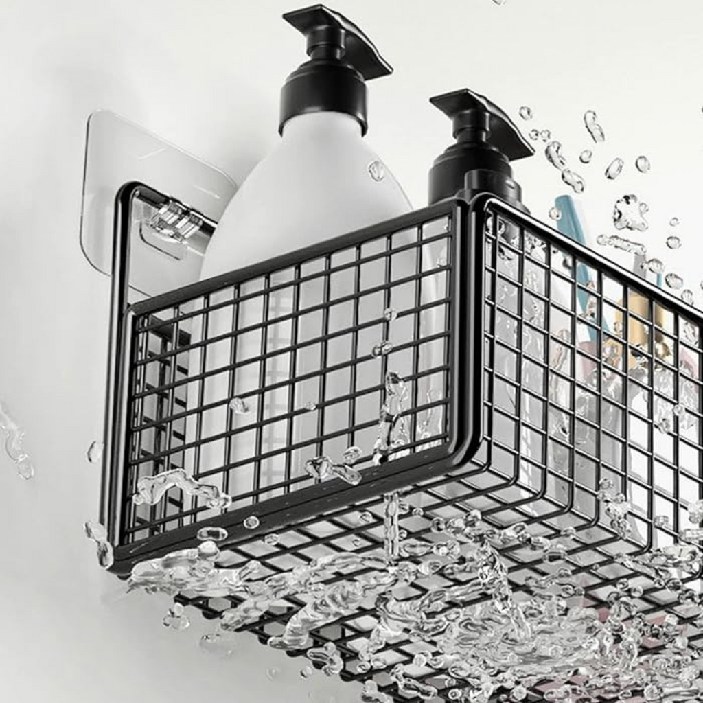 Wall Mounted No Drilling Metal Organizer Basket Shelf for Bathroom
