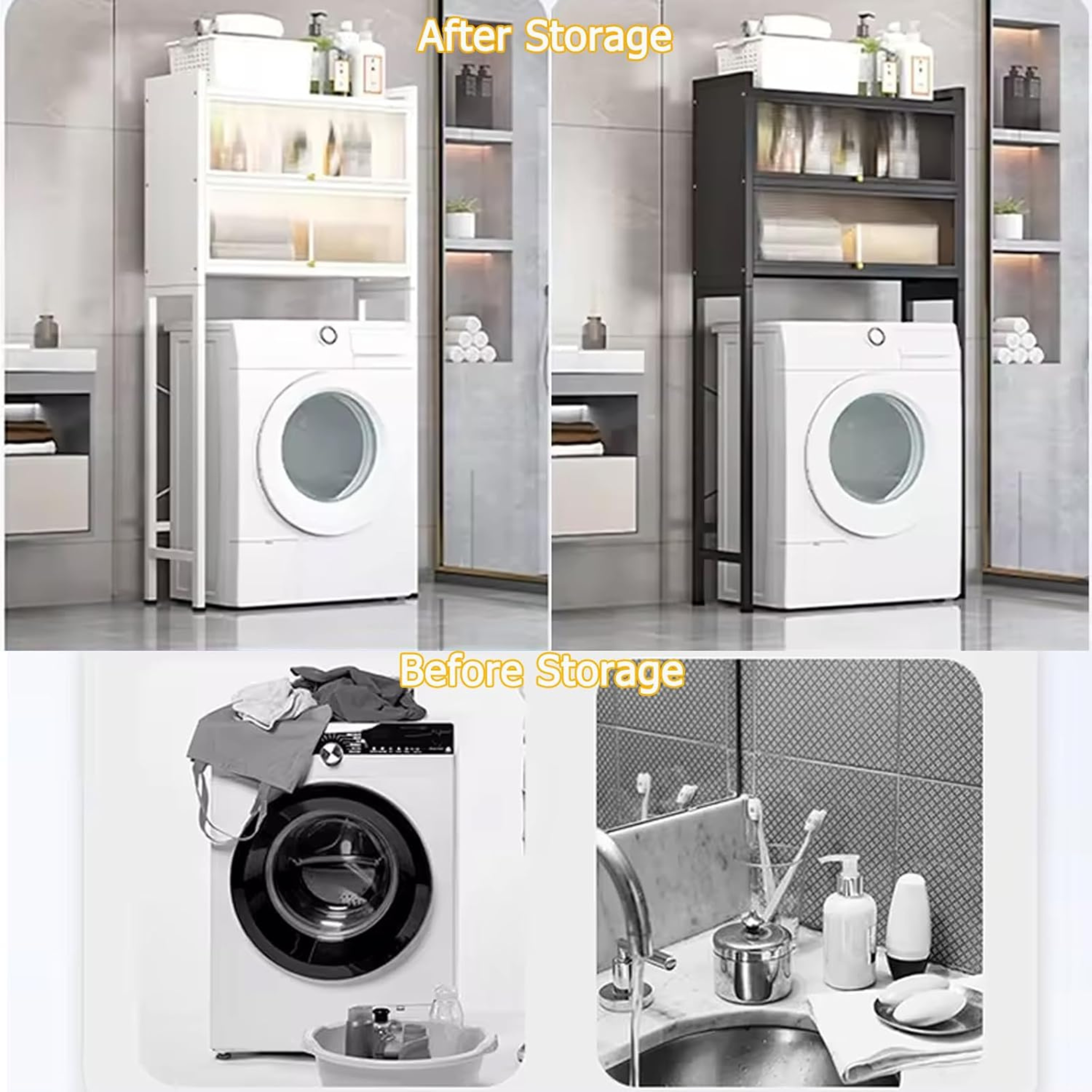 Washing Machine Organizer Rack with Storage Shelf, Laundry Room Storage Cabinet