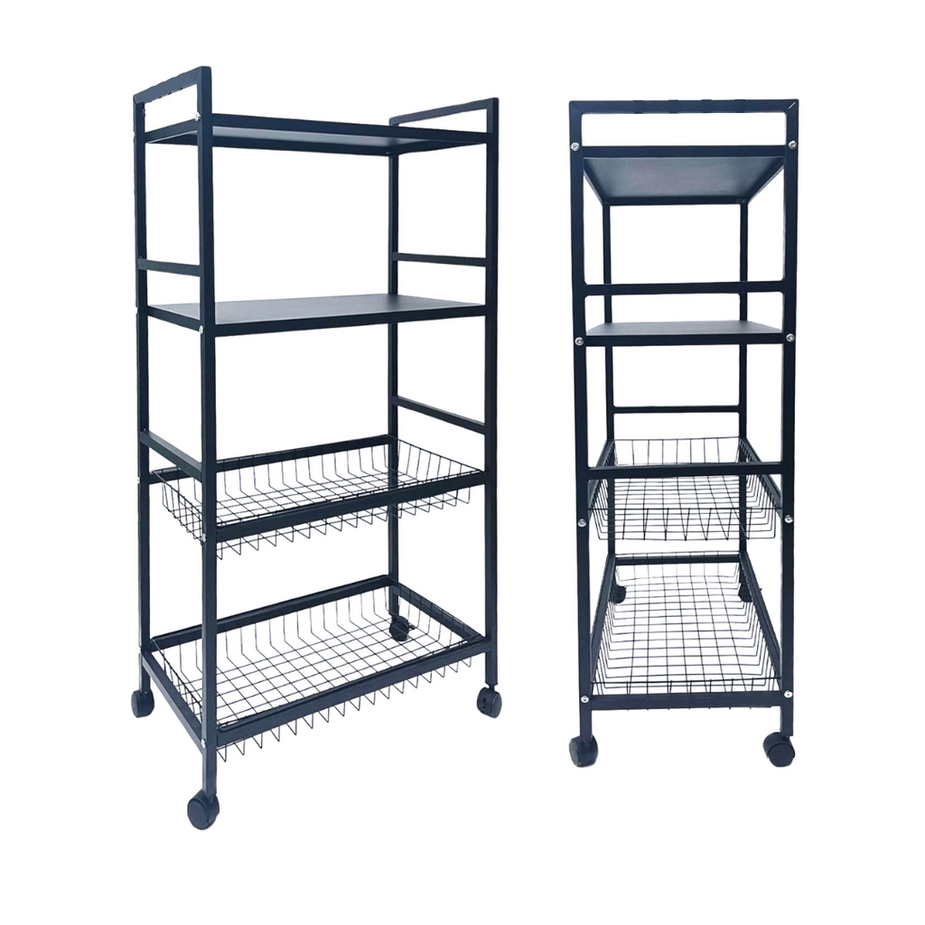 4 Tier Metal Storage Rack on Wheels, Trolley Cart Shelf for Kitchen Vegetables, Fruits and Oven Organization