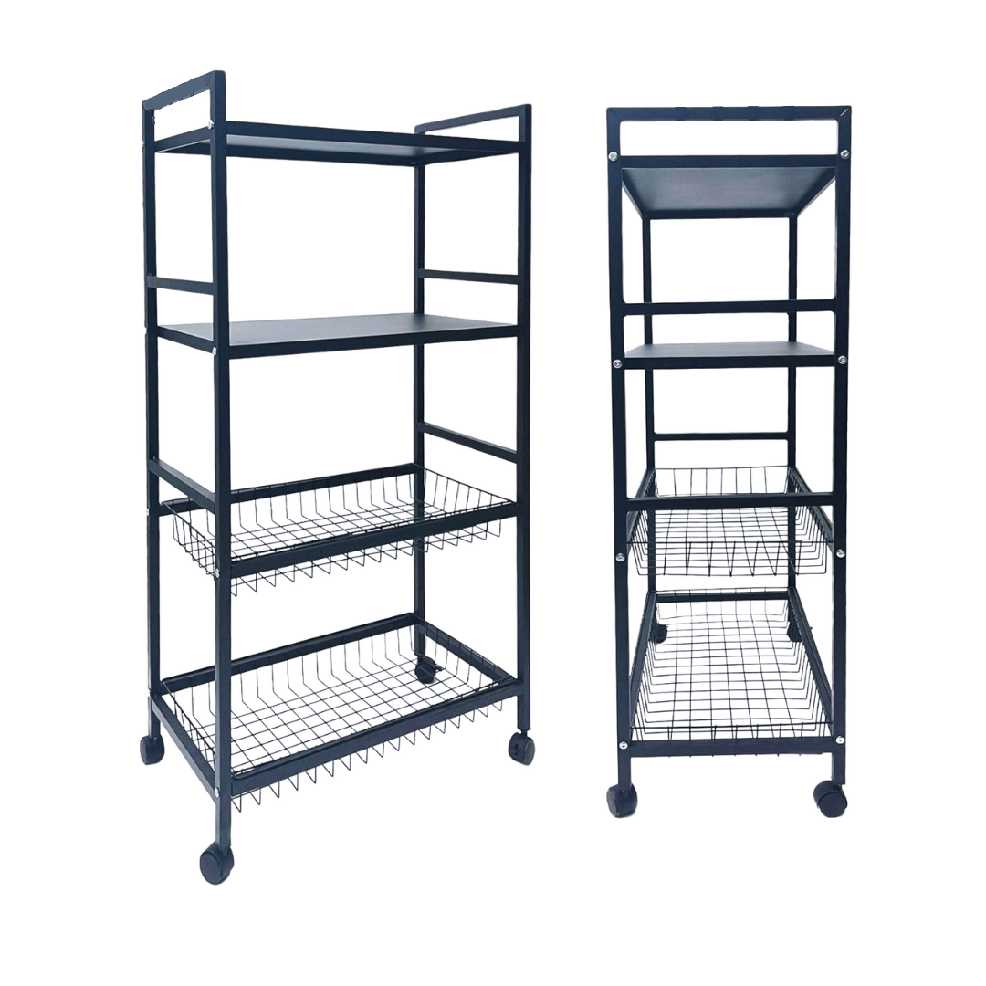 4 Tier Metal Storage Rack on Wheels, Trolley Cart Shelf for Kitchen Vegetables, Fruits and Oven Organization