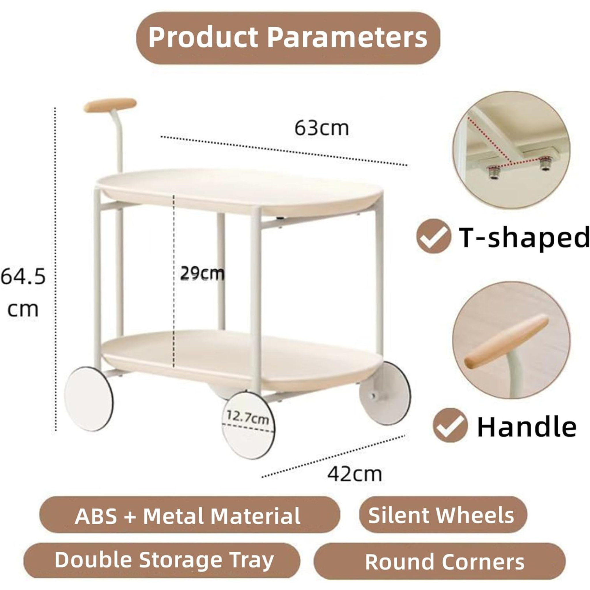 2 Tier Utility Storage Coffee & Tea Serving Trolley Cart Table