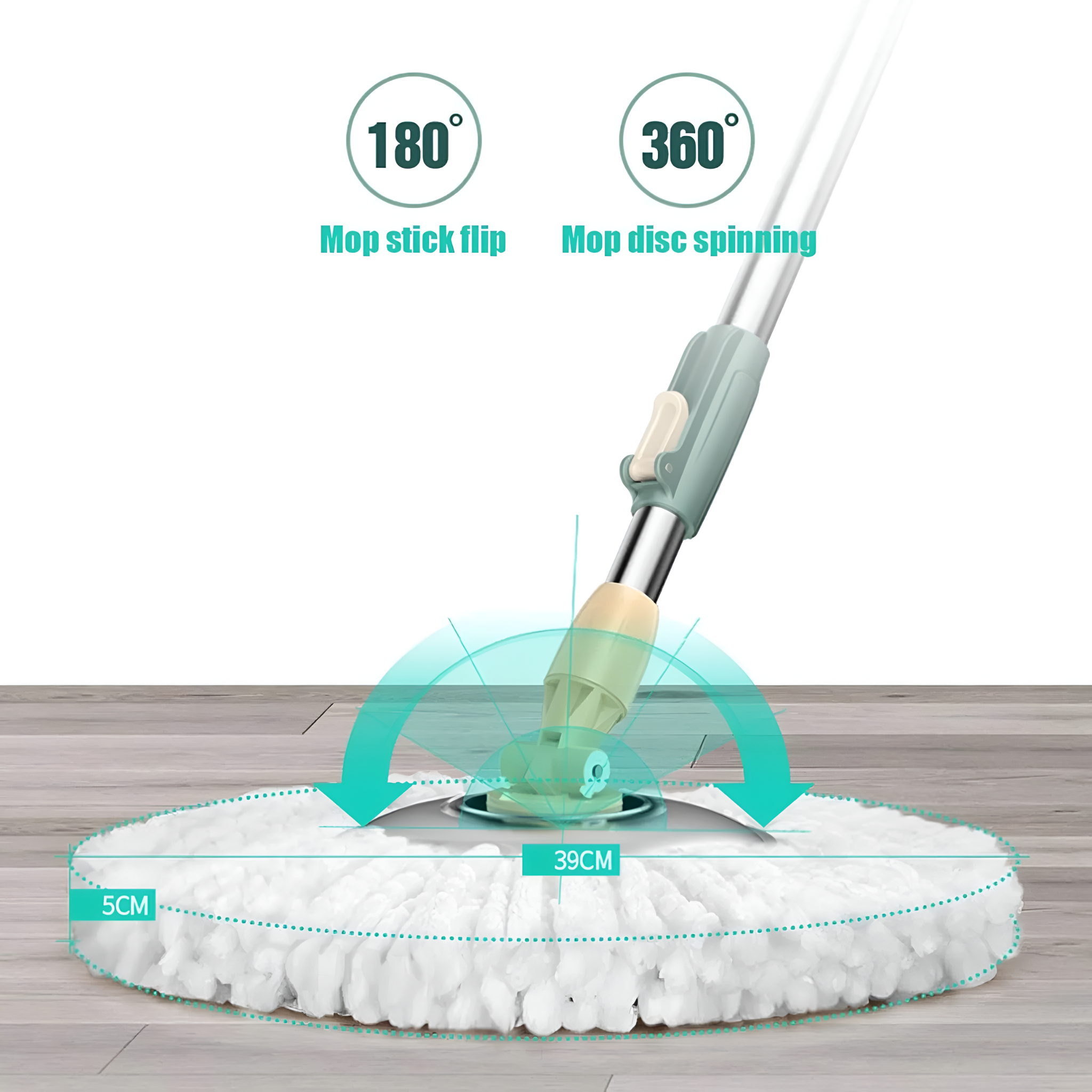 Spin Floor Mop Bucket Set with Wringer, Hands-free Wring Mop with 2 Microfiber Heads
