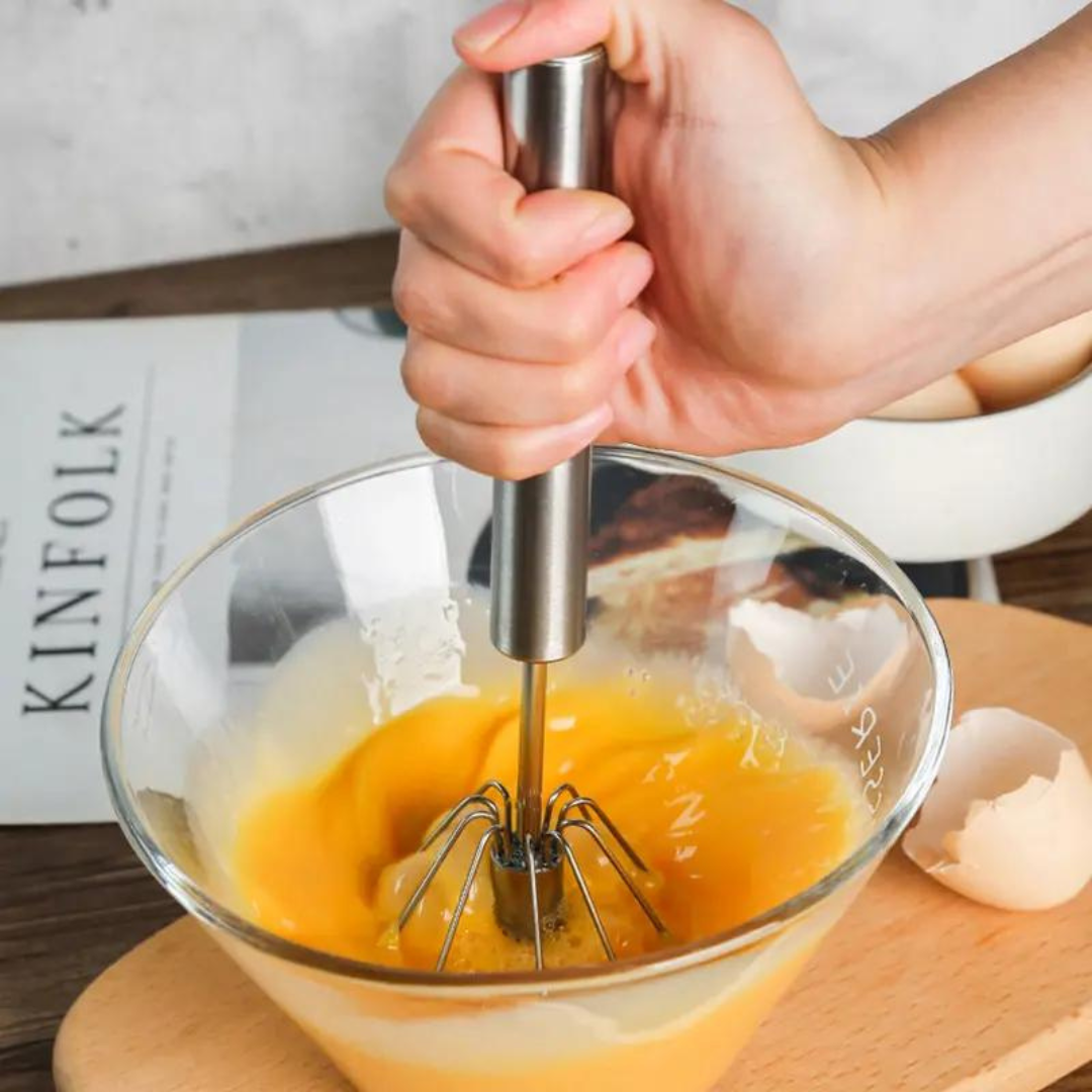 Stainless Steel Egg Beater Hand Push Semi Automatic Egg Whisk