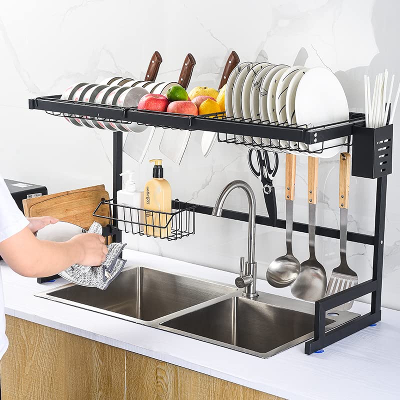 2 Tier Kitchen Over Sink Rack - Stainless Steel Dish Drying Storage Rack