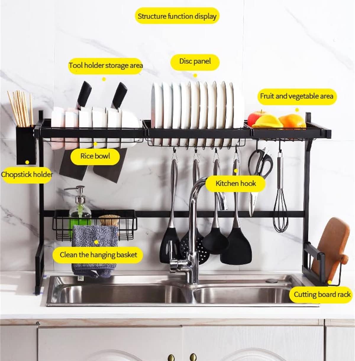 2 Tier Kitchen Over Sink Rack - Stainless Steel Dish Drying Storage Rack