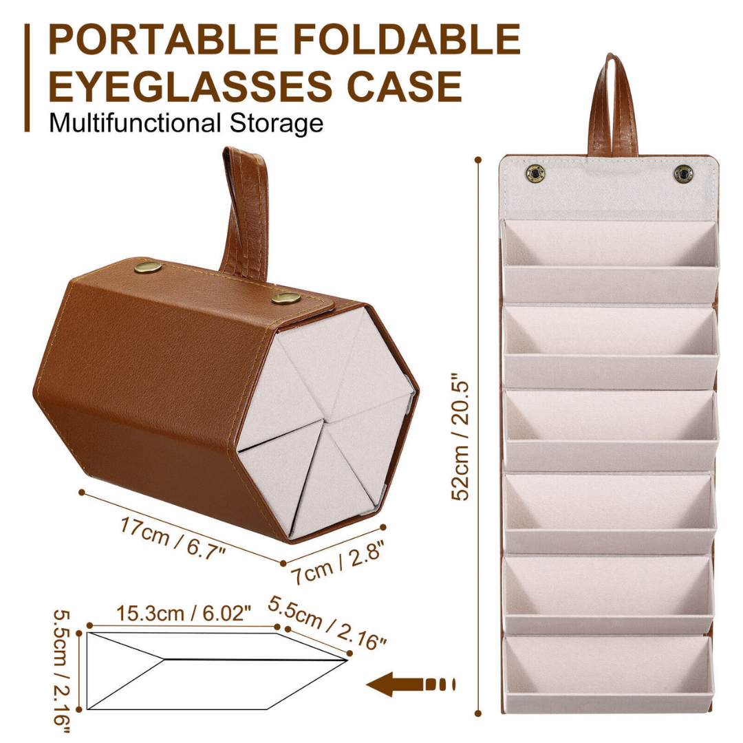 6 Slots Foldable Leather Travel Sunglass Organizer