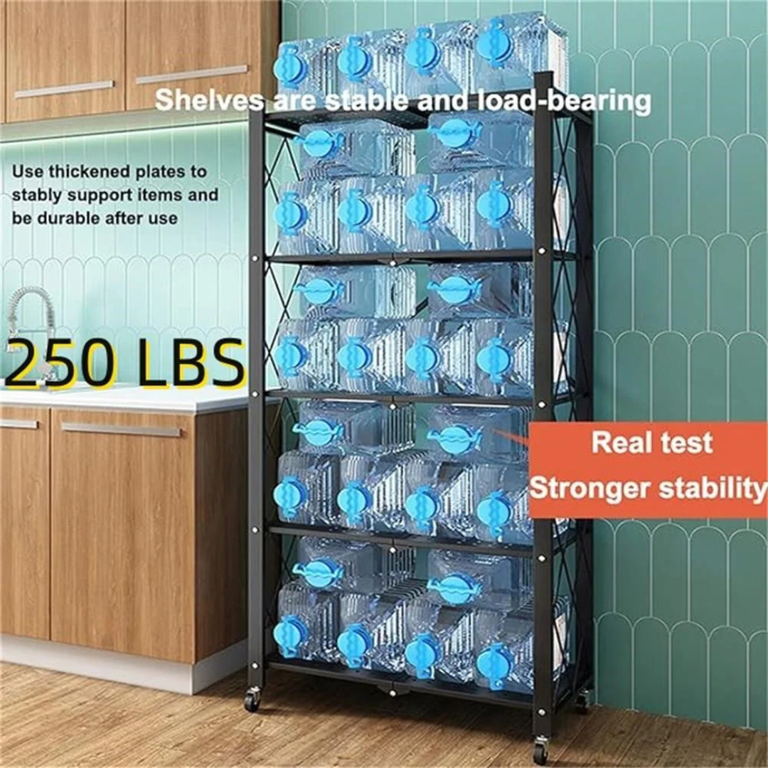 Multi Tier Heavy Duty Foldable Kitchen Storage Rack with Wheels