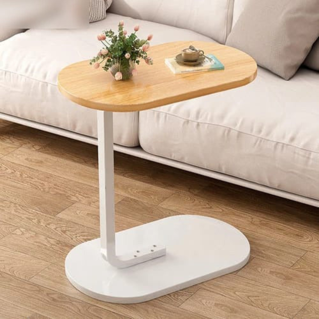C Shaped Wooden Coffee Side Table for Living Room