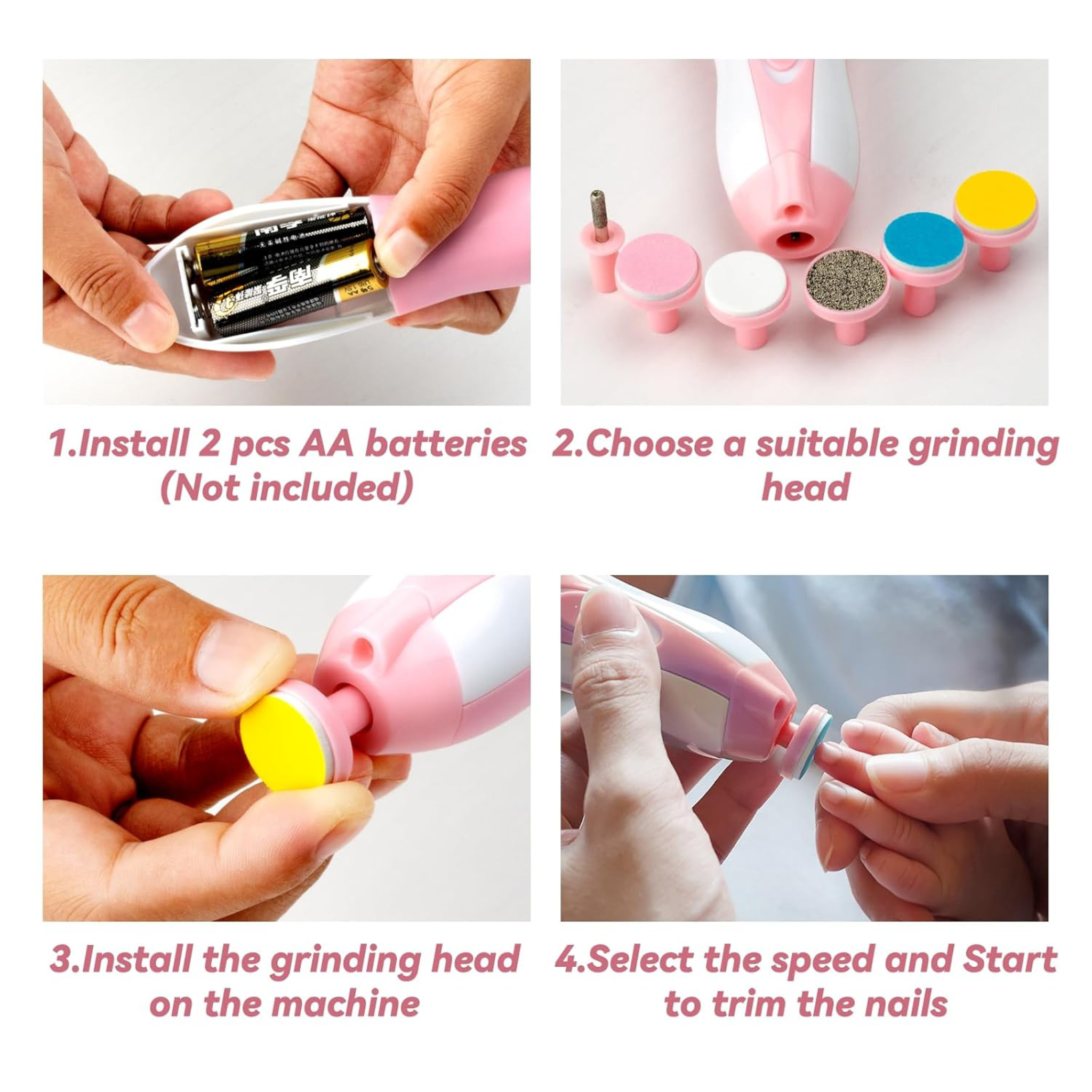 Electric Baby Nail Trimmer Set with 6 Grinding Heads