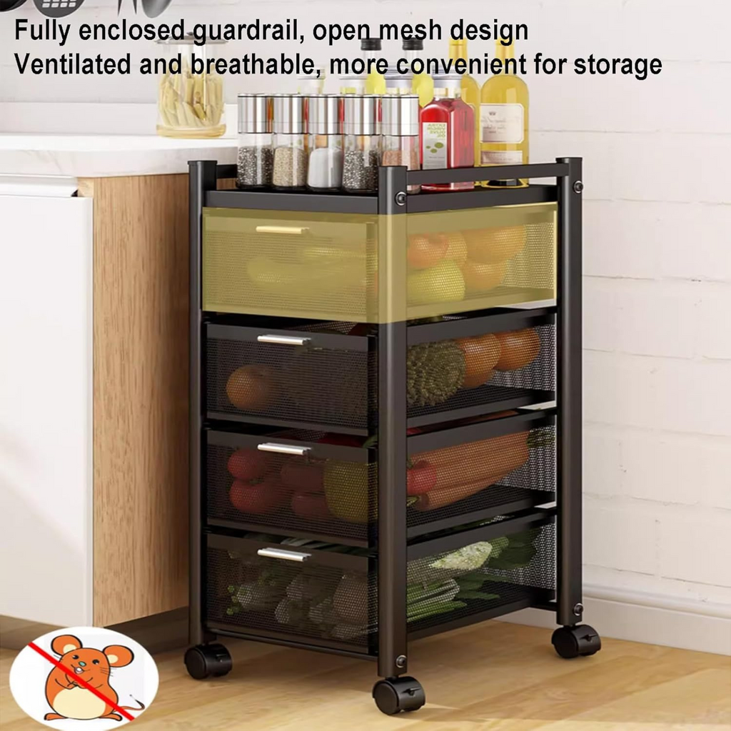 Multi-Layer Drawer Kitchen Trolley Rack, Movable Storage Cart, Pull-Out Organizer with Wheel