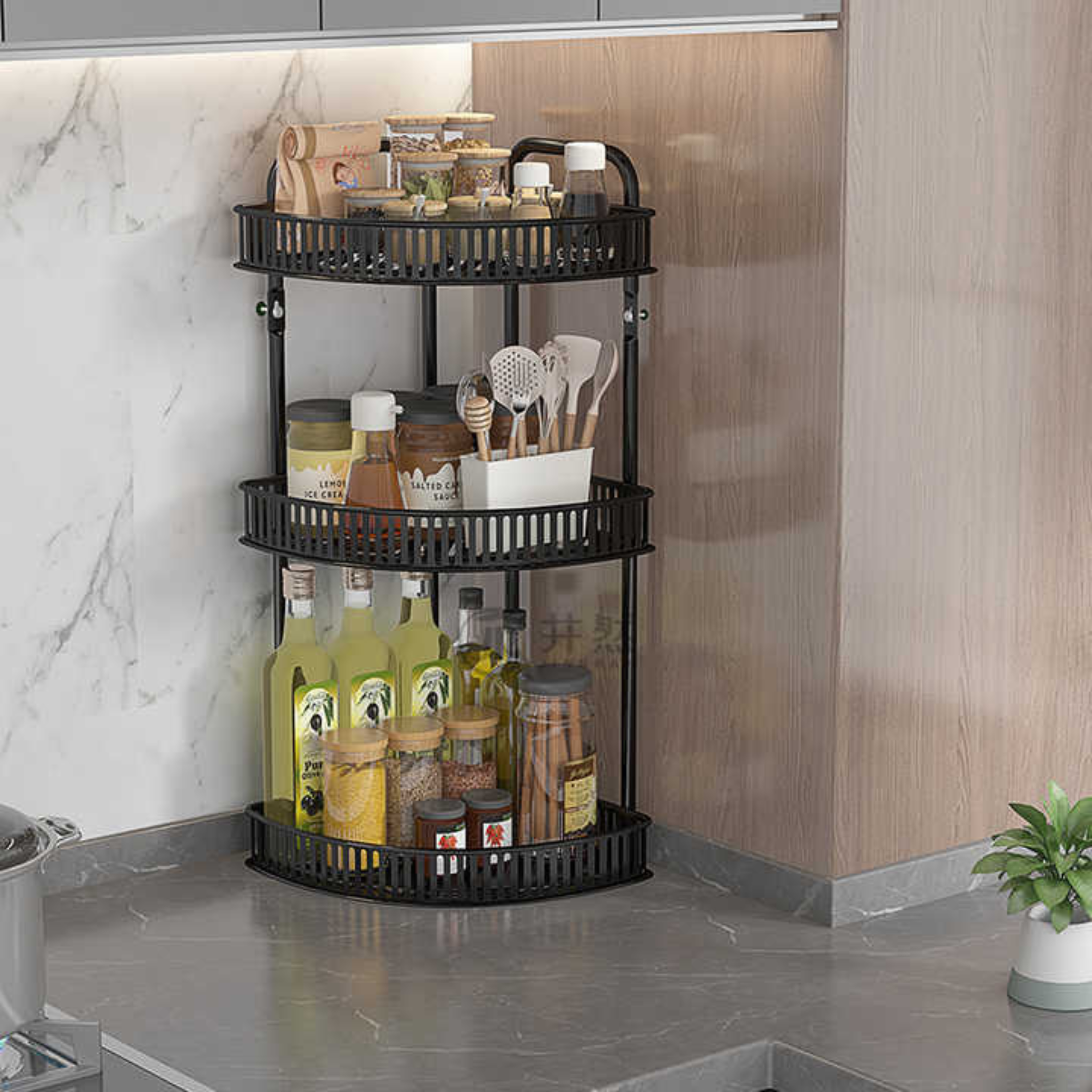 3 Layer Stainless Steel Countertop Corner Rack for Kitchen