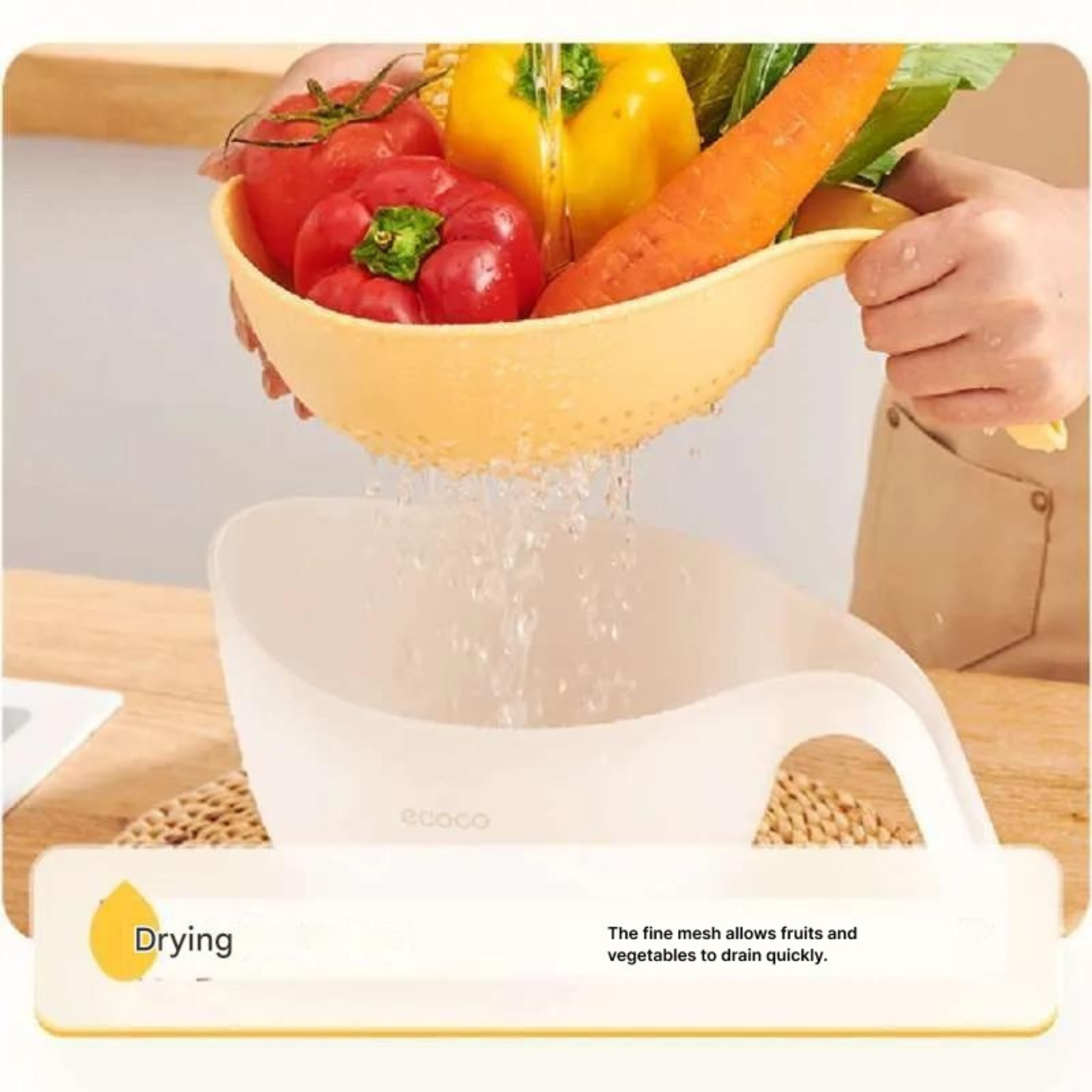 Ecoco Washing Drain Bowl for Rice, Grains, Vegetables and Fruits