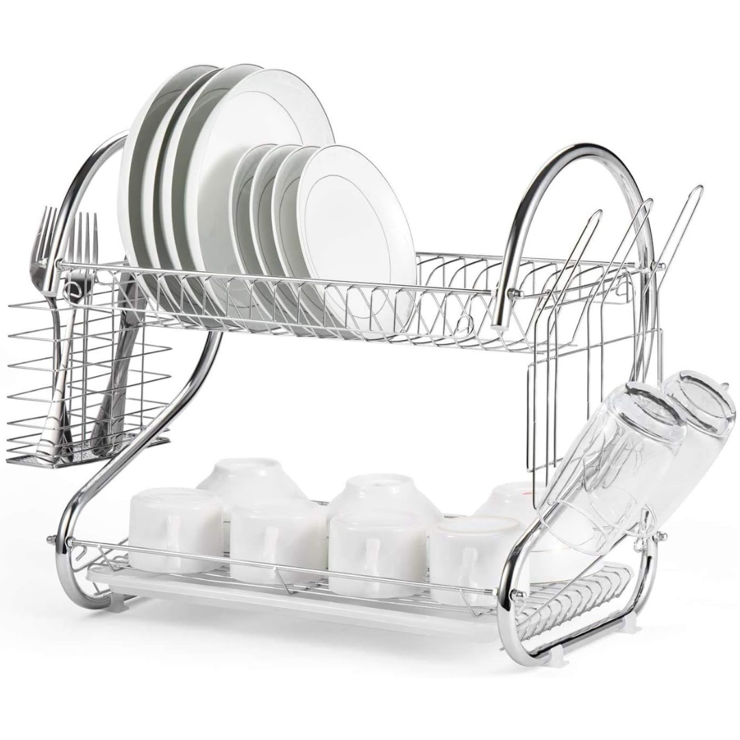 2 Layer Chrome Plated SS Stainless Steel Kitchen Dish Drying Rack