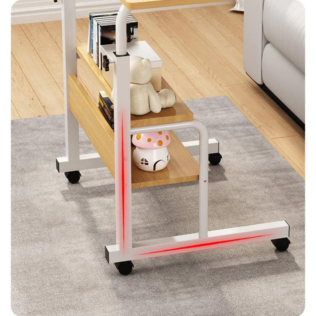 Bedside Laptop Desk Table with Storage Shelves