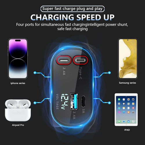 4 in 1 Retractable Fast Car Phone Charger 120W
