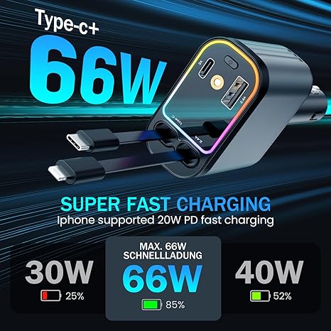 4 in 1 Retractable Car Chargers with Starlight