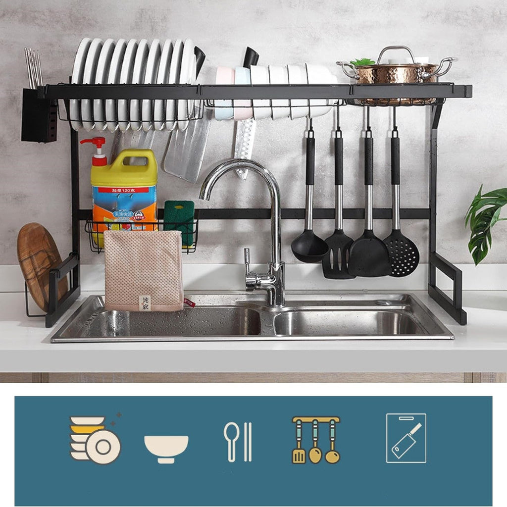 2 Tier Kitchen Over Sink Rack - Stainless Steel Dish Drying Storage Rack