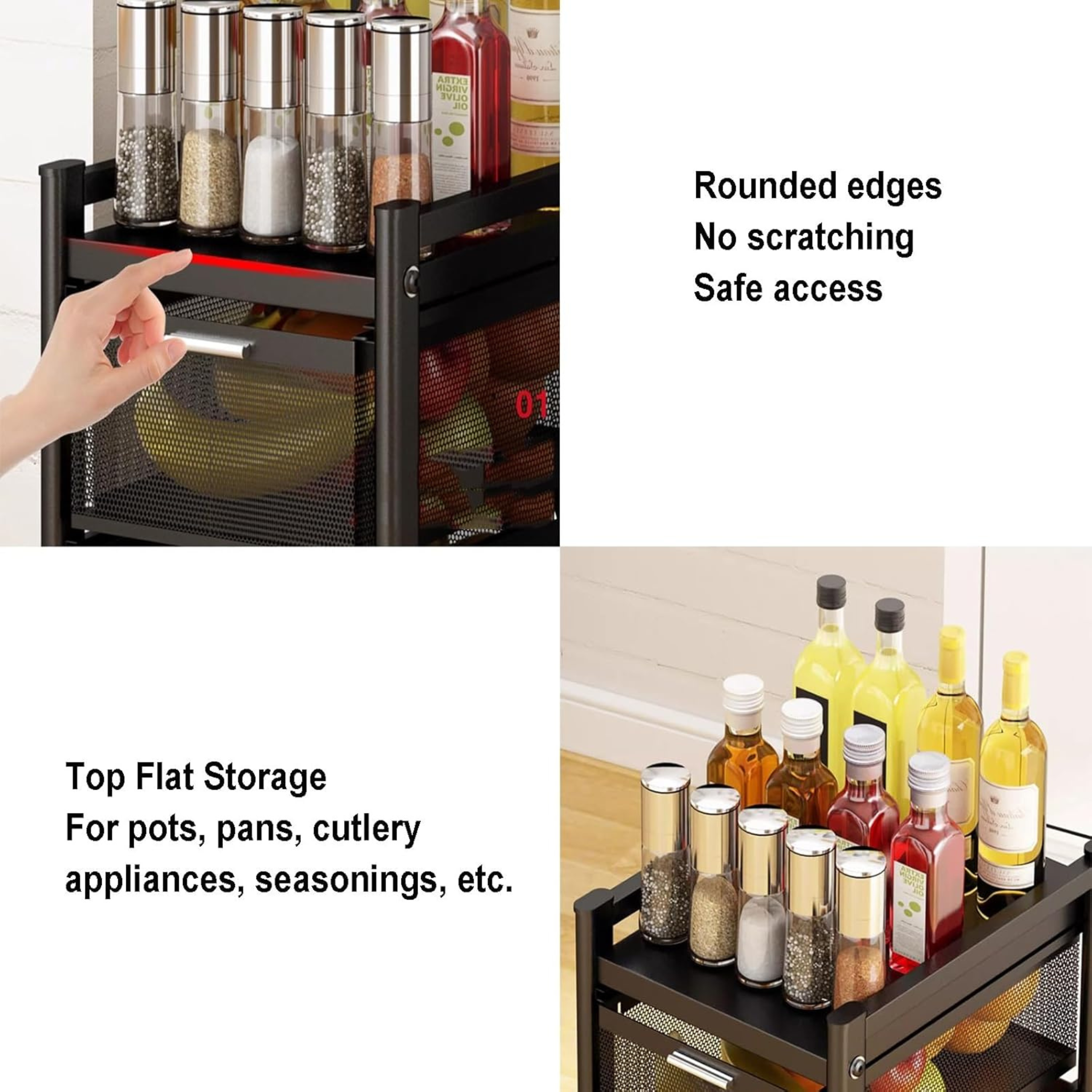 Multi-Layer Drawer Kitchen Trolley Rack, Movable Storage Cart, Pull-Out Organizer with Wheel