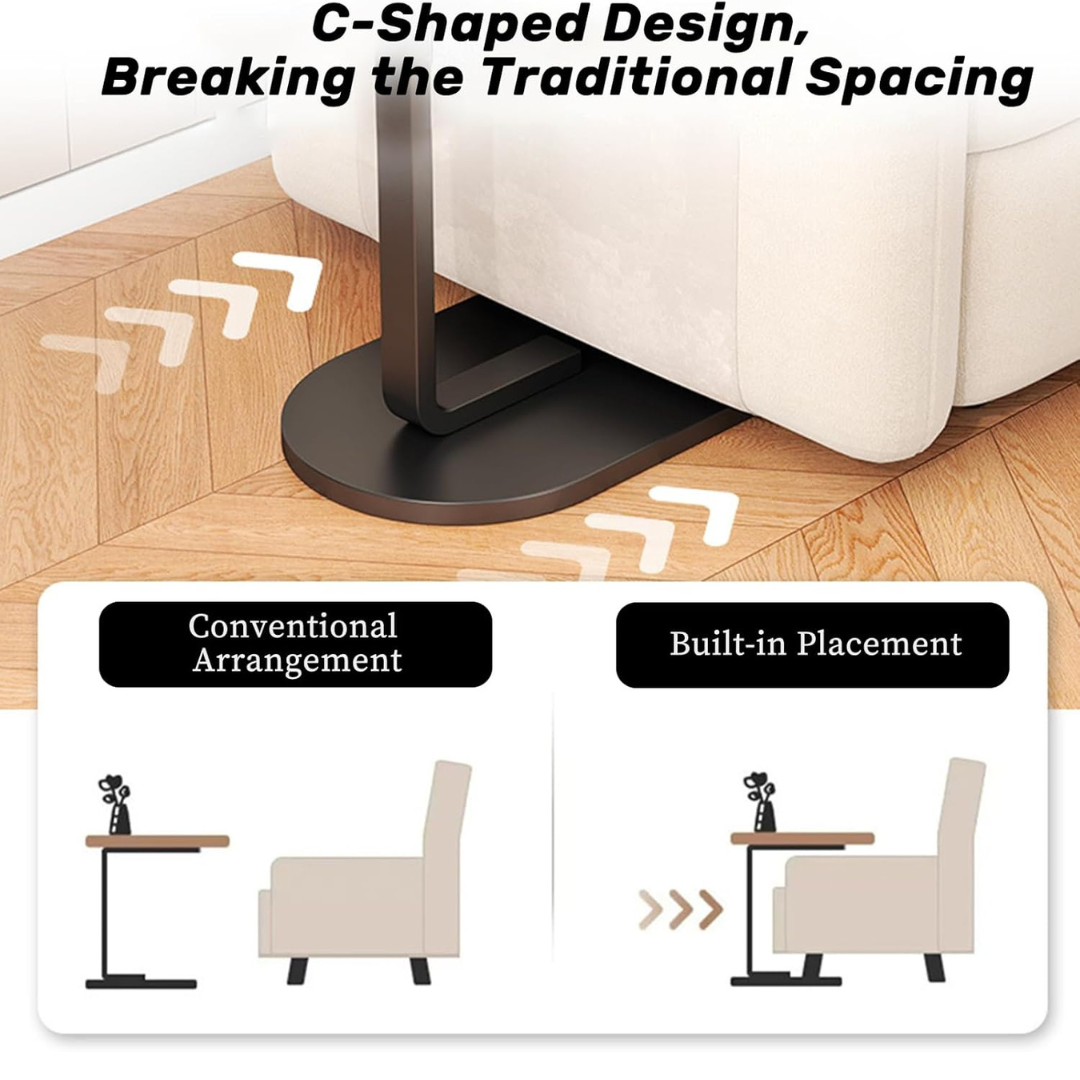 C Shaped Wooden Coffee Side Table for Living Room