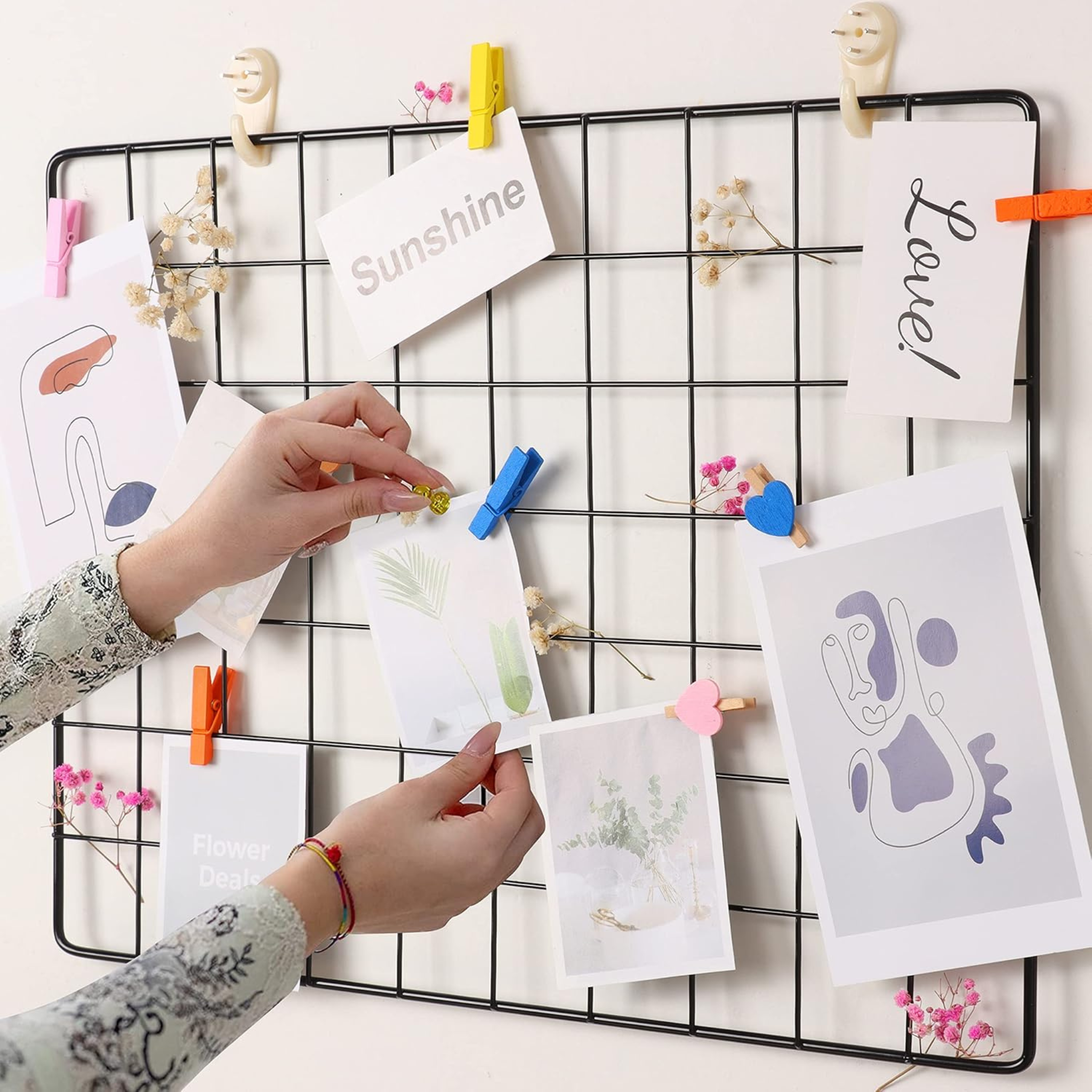 DIY Wire Wall Grid Panel, Hanging Wall Decor Collage Memo Pin Board