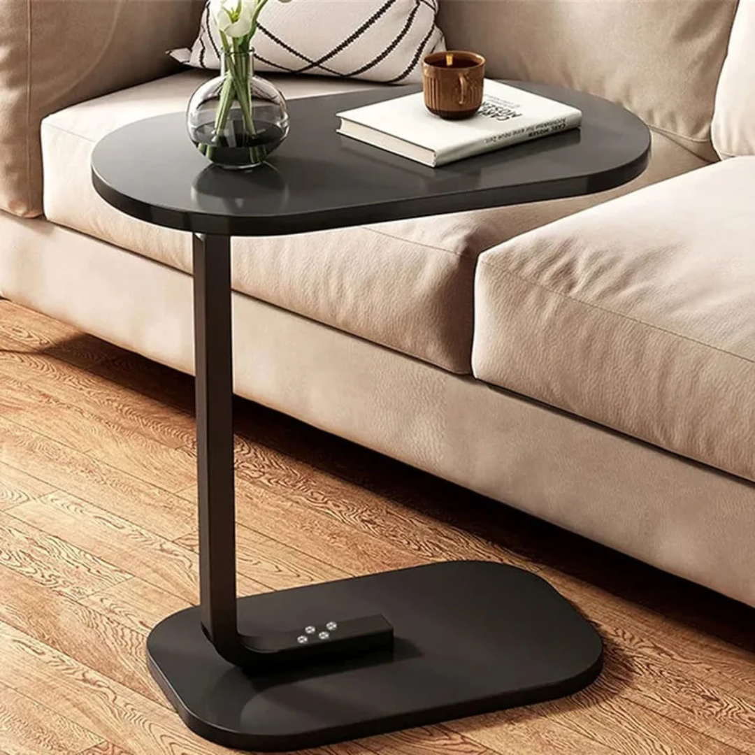 C Shaped Wooden Coffee Side Table for Living Room