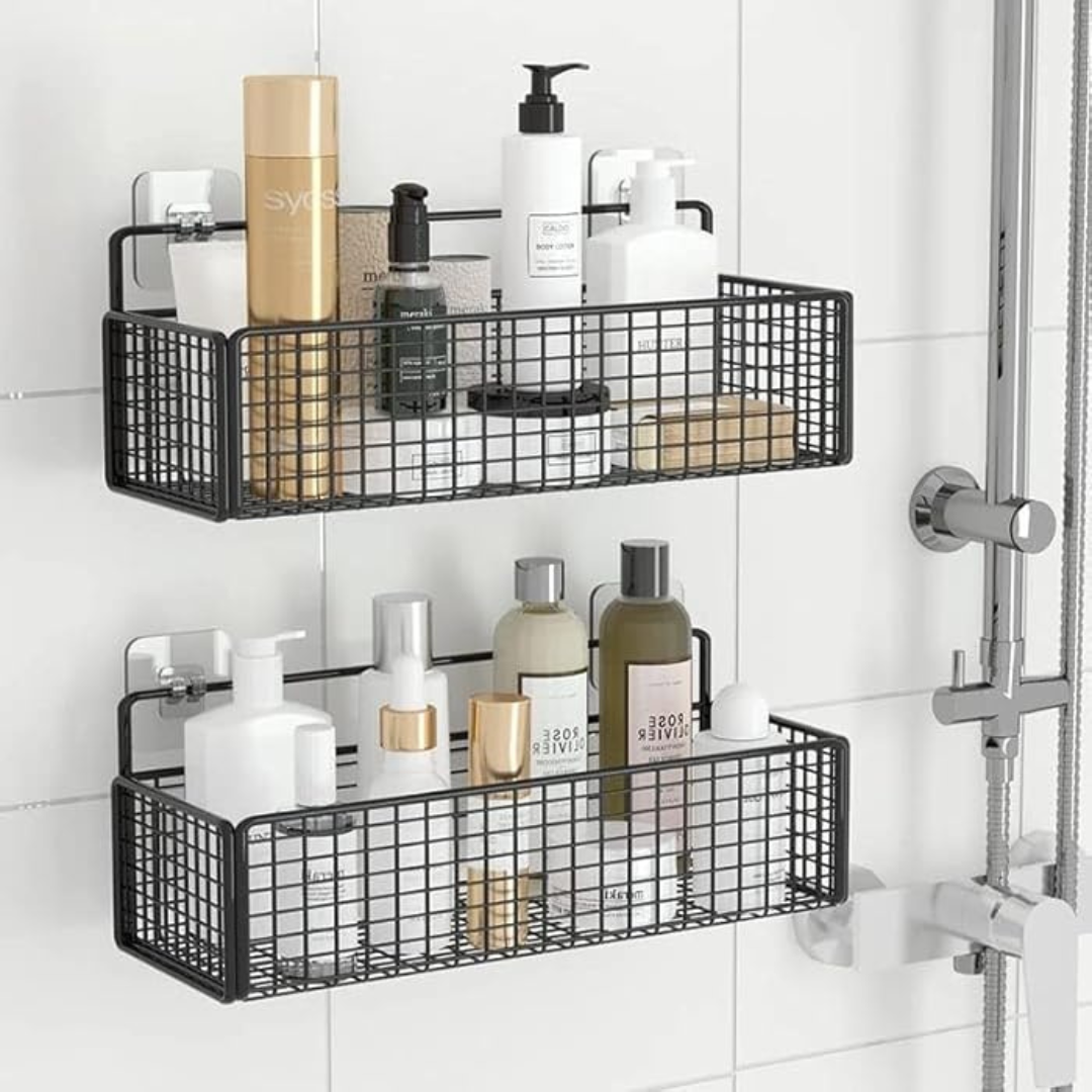 Wall Mounted No Drilling Metal Organizer Basket Shelf for Bathroom