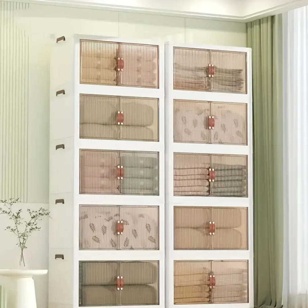 Multi-Layer Stackable Portable Folding Storage Cabinet with Wheels