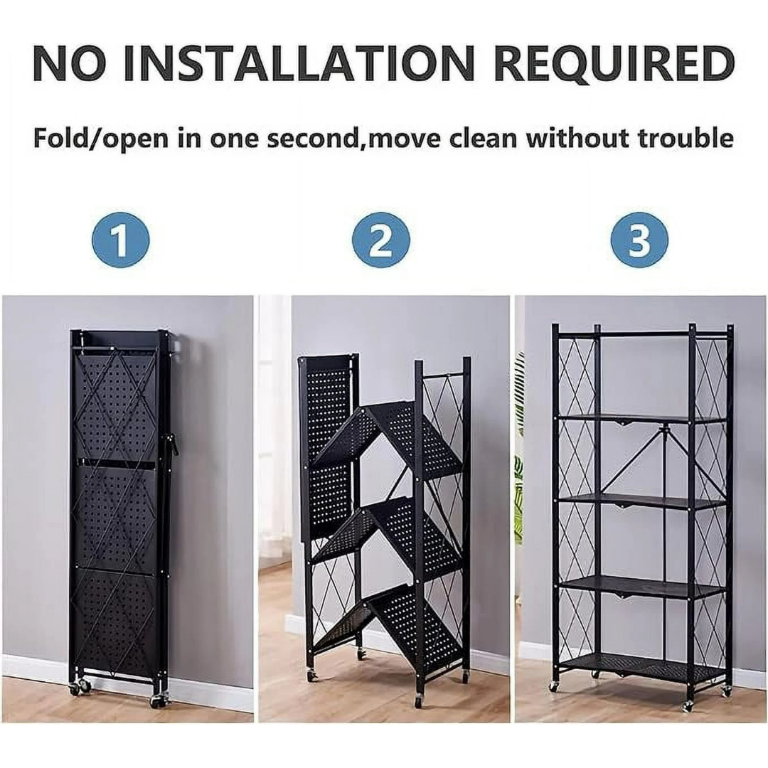 Multi Tier Heavy Duty Foldable Kitchen Storage Rack with Wheels