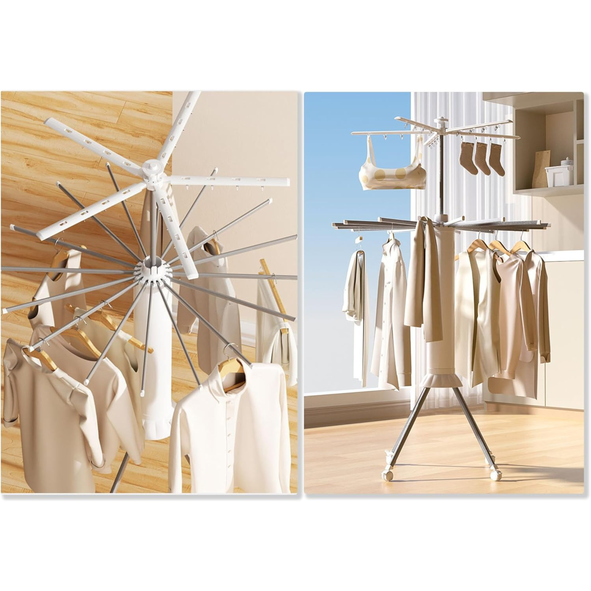 Folding Clothes Dryer, 360° Octopus Clothes Airer with Locking Wheels