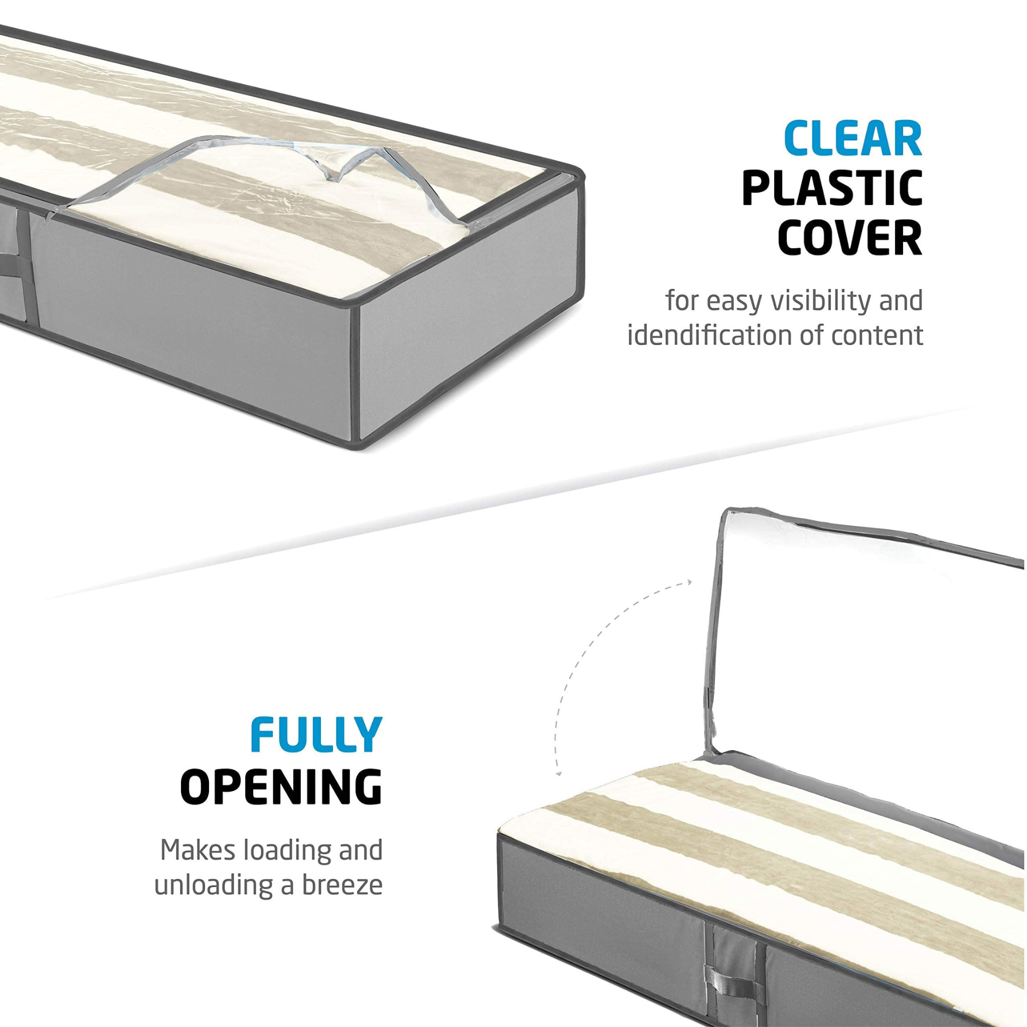 Underbed Storage Organizer Bag with Zip for Blankets, Comforter, Clothes, Shoes