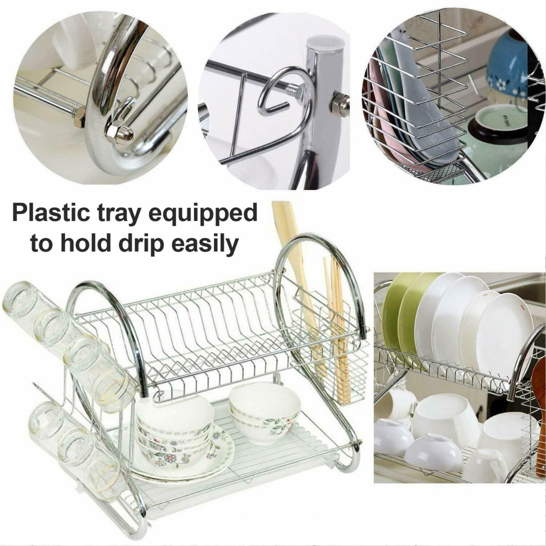 2 Layer Chrome Plated SS Stainless Steel Kitchen Dish Drying Rack