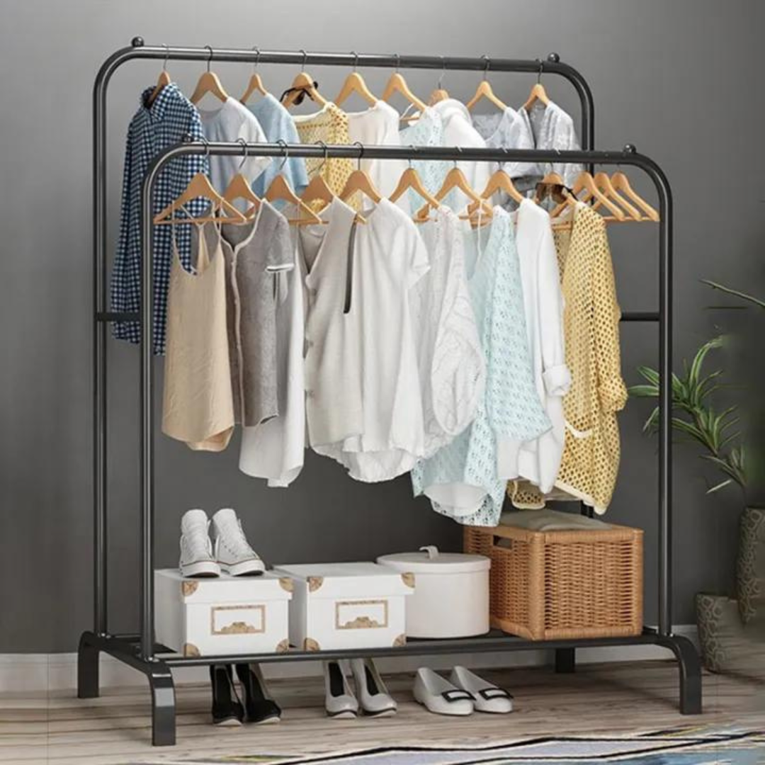 Double Pole Clothes Hanger, Stainless Steel Heavy Duty Cloth Stand