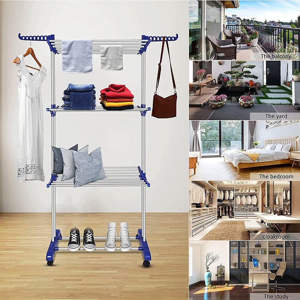 3 Layer Foldable Clothes Drying Rack - Large Capacity Cloth Hanger