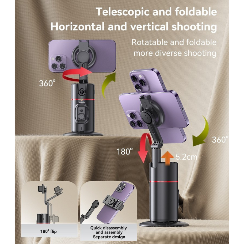 Yesido Mobile Phone Stabilizer Tripod - 360° Wireless Auto Face Tracking Al Cloud Eye Stabilizer